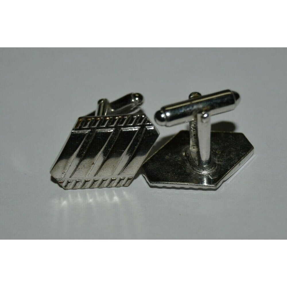 Vintage Geometric ANSON Striped Chrome Silver Mid Century Modern Cuff Links RARE